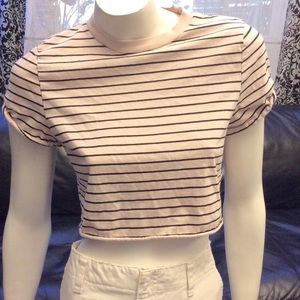 Topshop short sleeve crop top with stripes